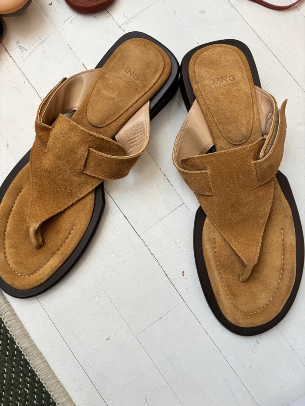 Mango Tan Suede Toe-Loop Sandals